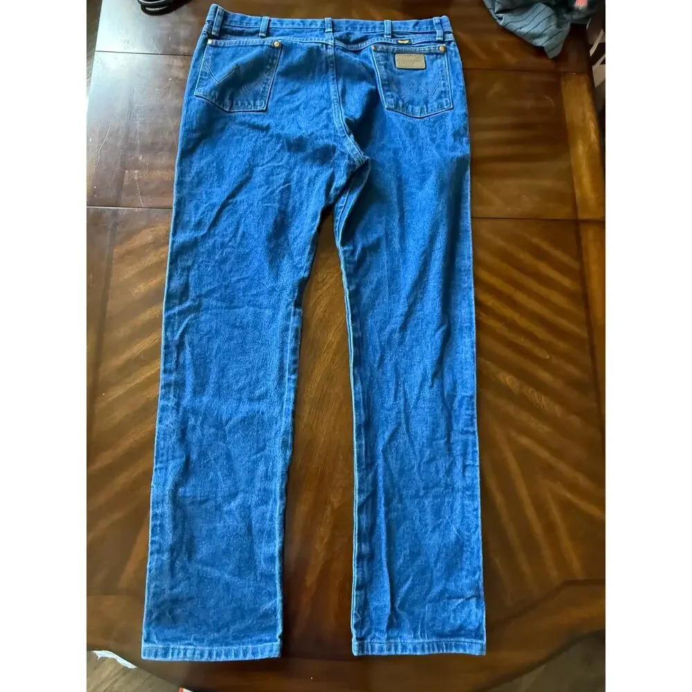 Wrangler Mens 13MWZ Straight Leg Jeans 42X36 Blue Denim Western Relaxed Cowboy